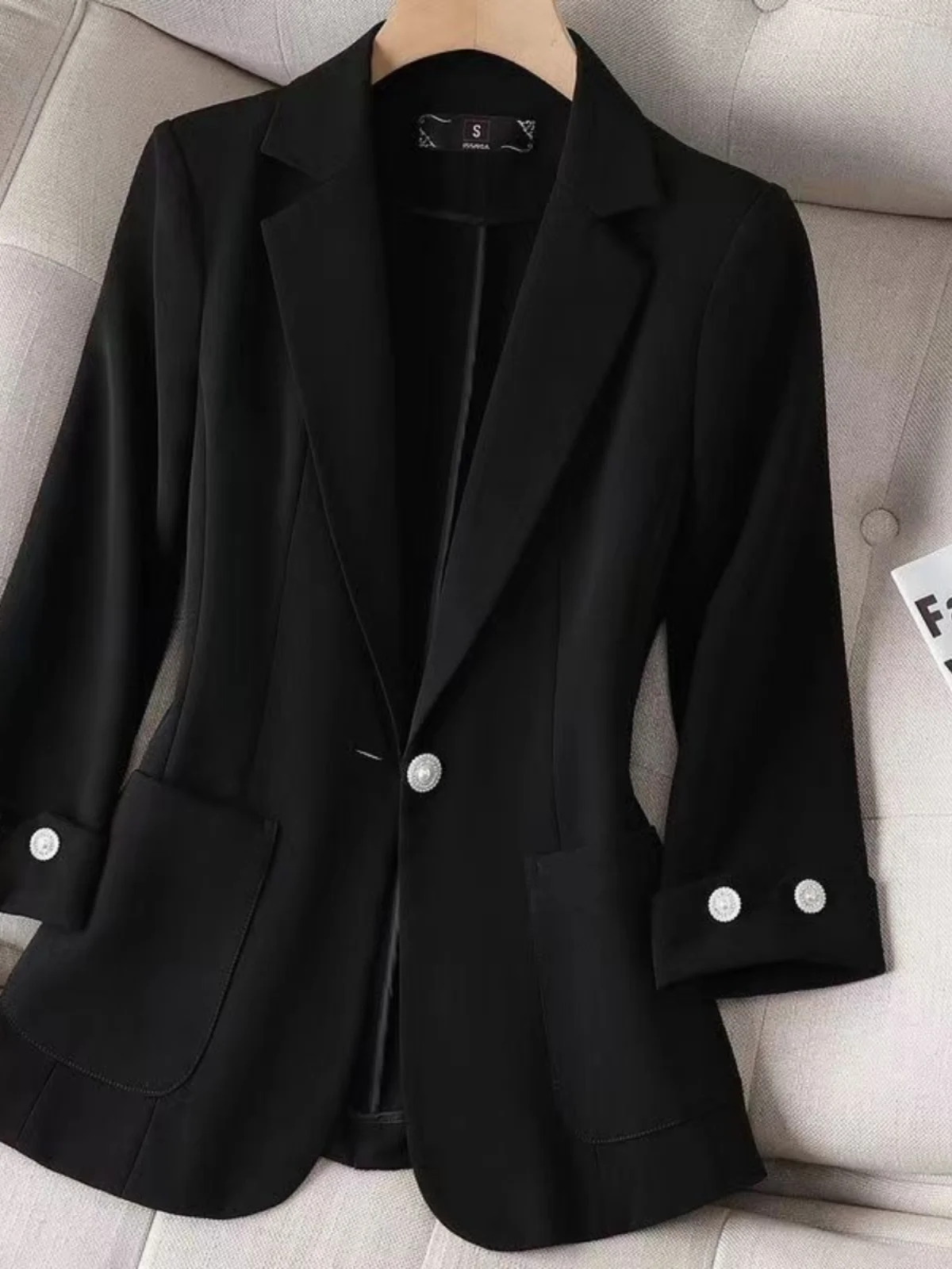 

Blazer Youthful Woman Clothes Slash Snap-Button Drapey Friendly Geometrical Jacquard Fitted Mini Sexy Casual-Chic Edgy
