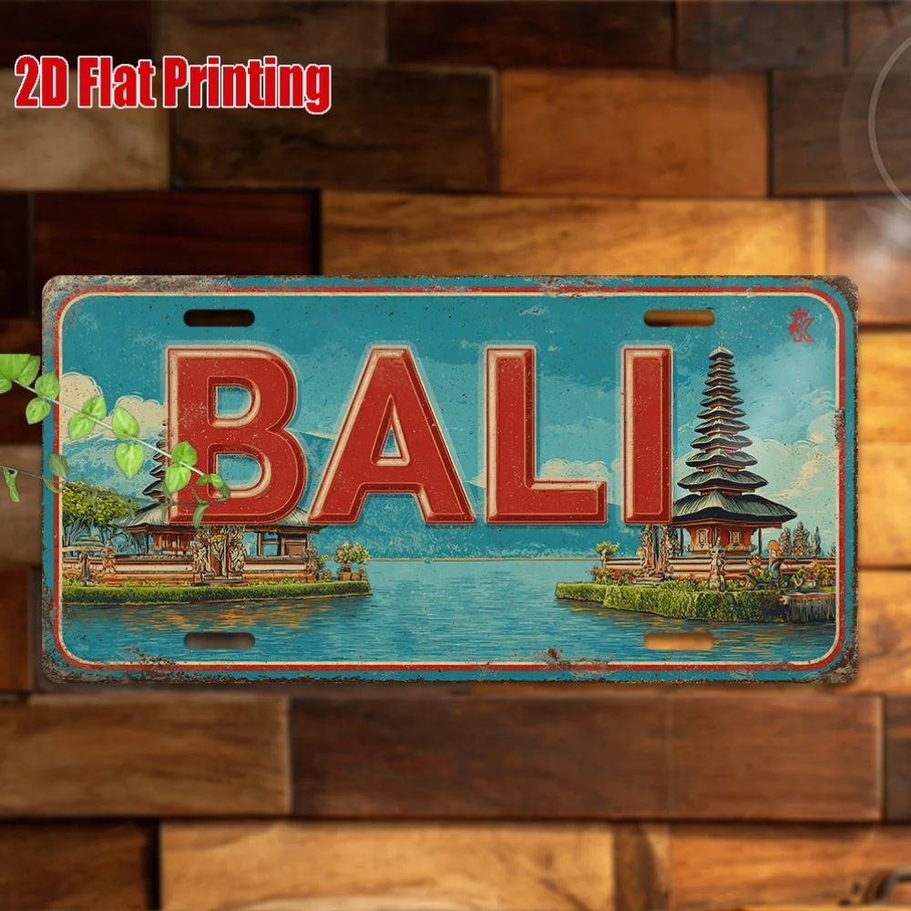 2D Flat - [Open ] 2D Flat License Plate Cover And License Plate Frame, for Decoration Solely, 2D Flat, 1pc of Retro Bali Metal L