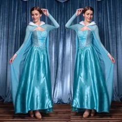 New Ladies Fluffy Blue Princess Dress Anime Cosplay Costume Elegant Queen Princess Dress Frozen Elsa