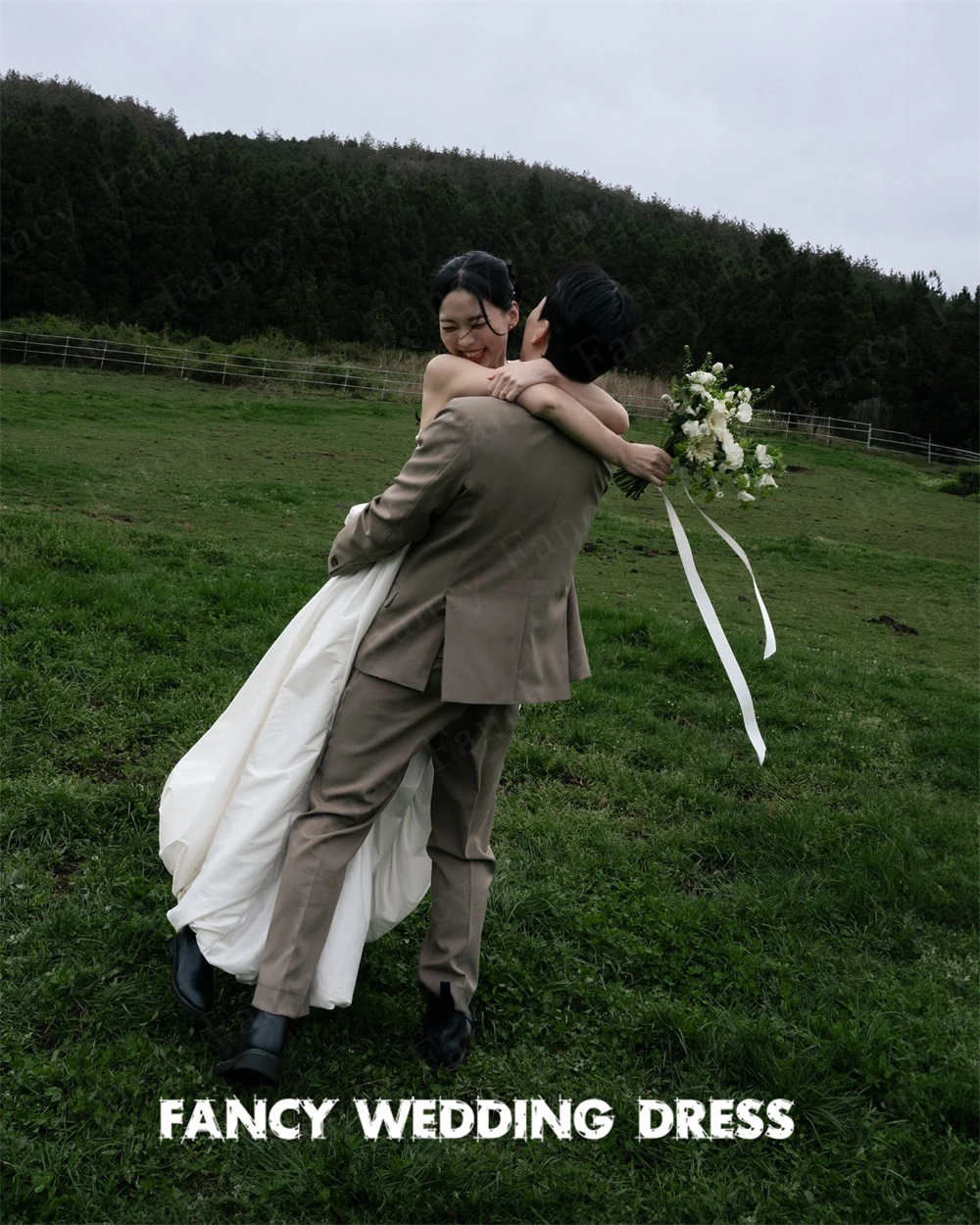 Vestido de novia sin tirantes de Corea de lujo, sesión de fotos, línea A, vestido de novia de tafetán suave, sin mangas, largo hasta el suelo, personalizado