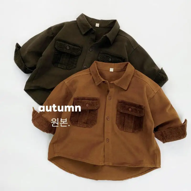

2025 Autumn New Children Long Sleeve Casual Coat Boys Girls Lapel Shirts Jacket Vintage Baby Cargo Tops Fashion Kids Clothes