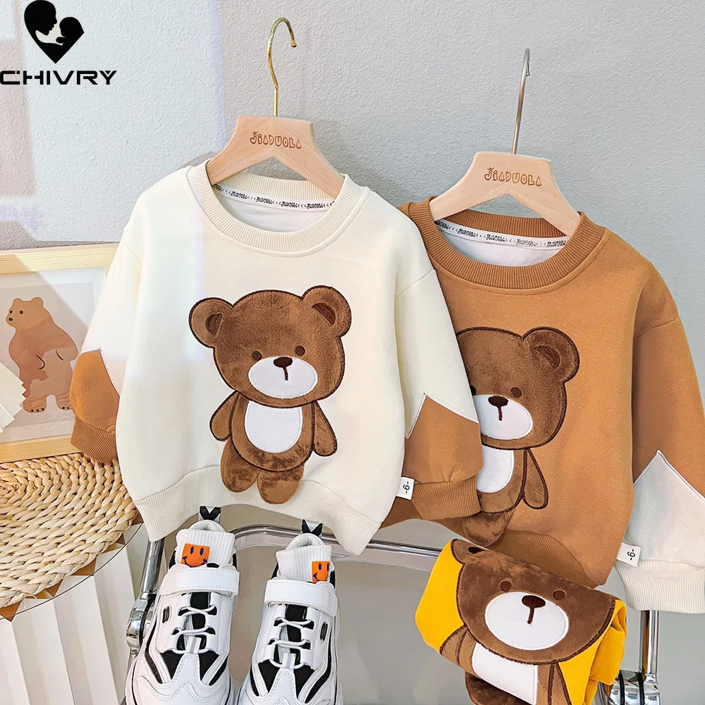 Sweat-shirt à manches longues ours de dessin animé mignon pour bébé, pull à la mode pour enfants, ensembles de vêtements décontractés pour garçons, pantalon en Y, printemps, automne, nouveau