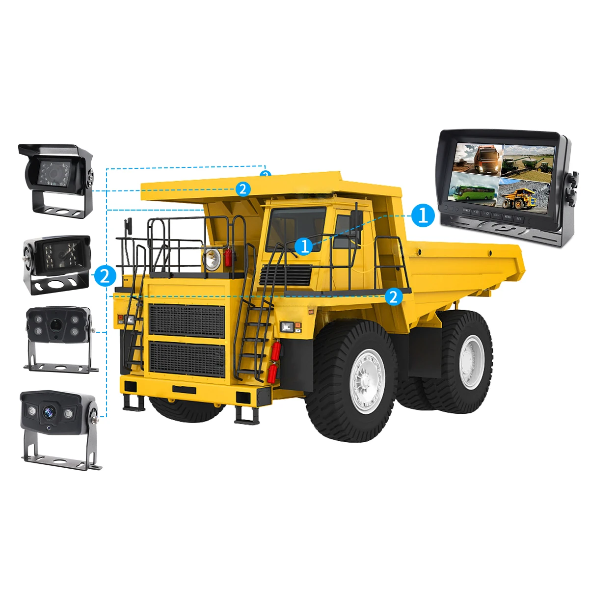 7 "AHD 720P/1080P Al BSD Telecamera per camion 4CH Sistema di telecamere per monitor per camion Registrazione video di guida wireless per apparecchiature pesanti