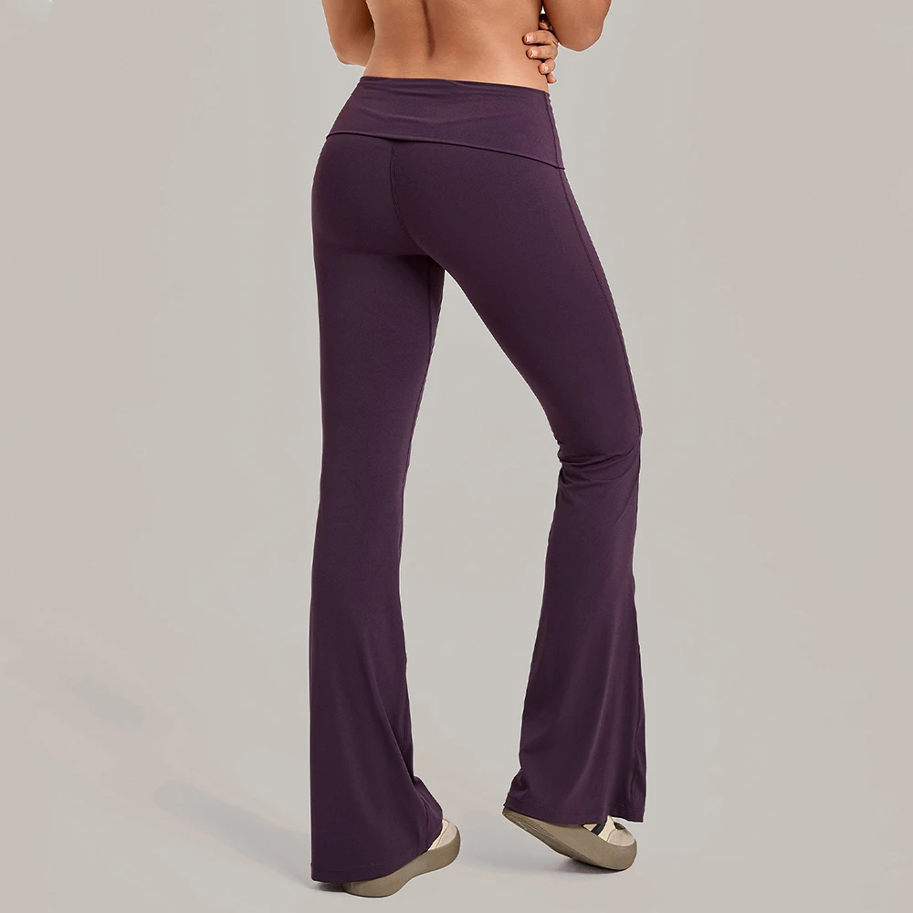 High Waist Flared Yoga Pants Women's Fold Over Waist Sport Fitness Bell-bottoms Trousers Female Push Up Gym Workout Flared Pants