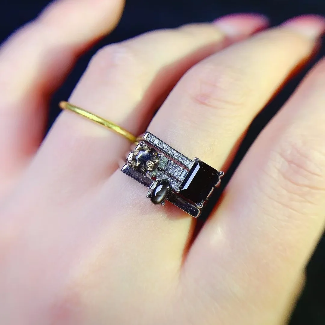 

KJJEAXCMY Женское кольцо из натуральной черной шпинели | Серебро S925 с изысканной инкрустацией | Универсальный многофункциональный дизайн, поддержка тестирования драгоценных камней