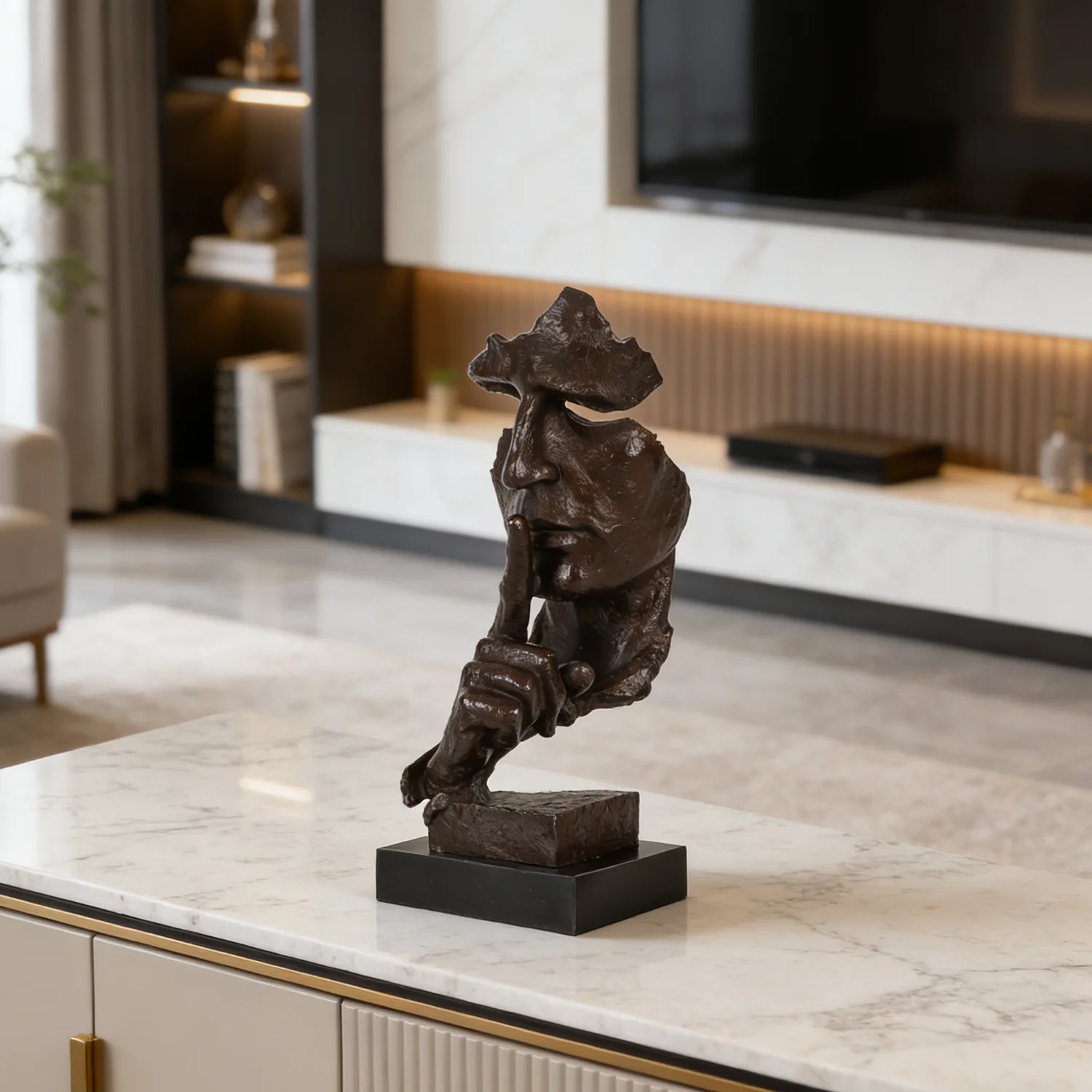 Bronze Keep Silence Statue Figurine Creative Abstract Thinker Sculpture Gorgeous Home Office Decoration Gift