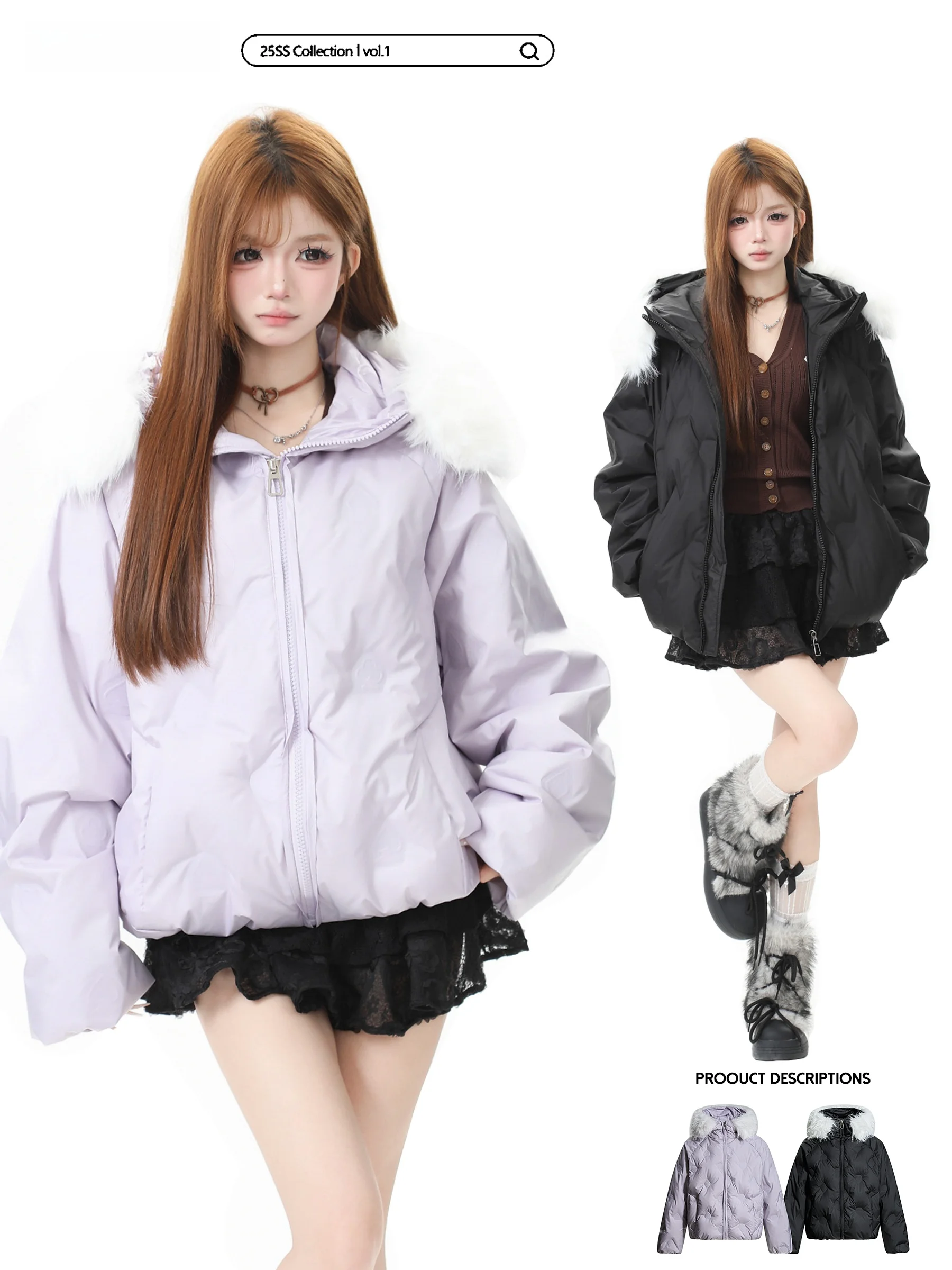 

Basterds Women's Puffer Jaet 90 down Hooded Coat Warmth Sli Korean Sle Polyester Fiber White Du down Filled