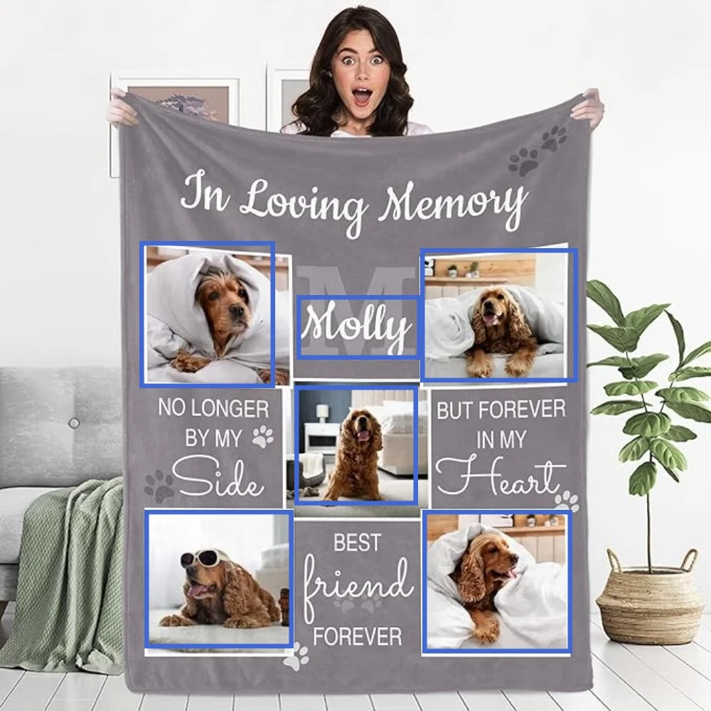 Custom Pet Blanket Featuring Your Pet'S Photo, Memorial Gifts for Dog Loss, Personalized Dog Blanket with Name And Text