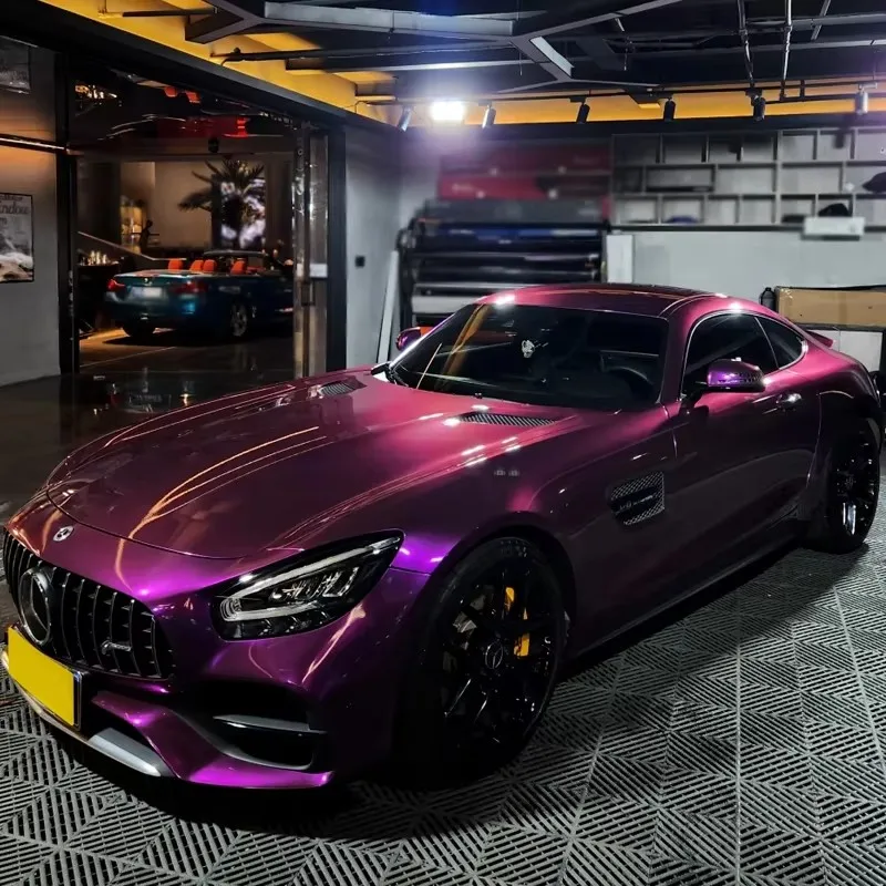 1.52x17m PET Super Gloss Metallic Grape Purple Car Wrap Vinyl Color Change Self Adhesive Bubble Free Air Release Film