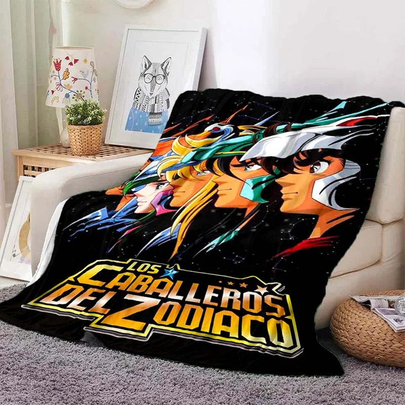Saint Seiya Anime Flannel Throw Blanket Cozy Soft Cartoon Print For Bed Sofa Living Room Indoor Home Ornament Xmas Holiday Gift