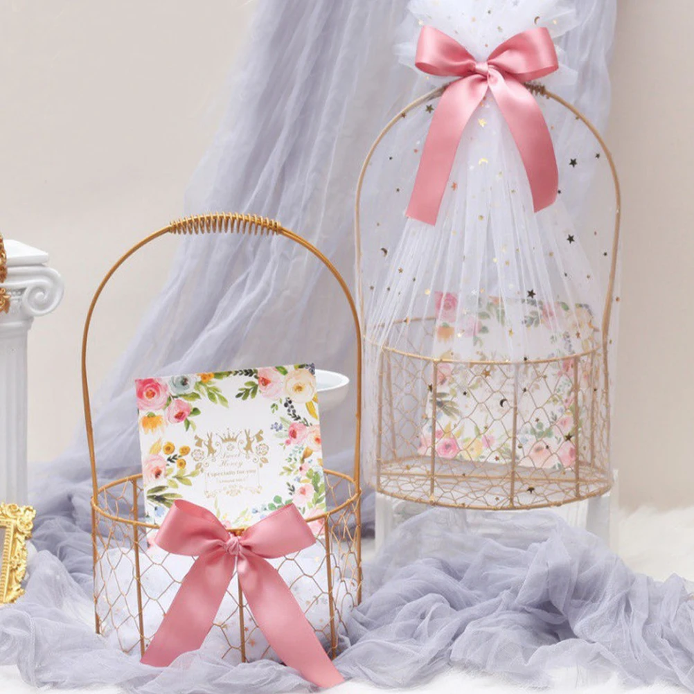 

Iron Flower Girl Baskets Gold Storage Wedding Favors Decorative Wire Baskets Home Plant Flower Solutions Metal Handle