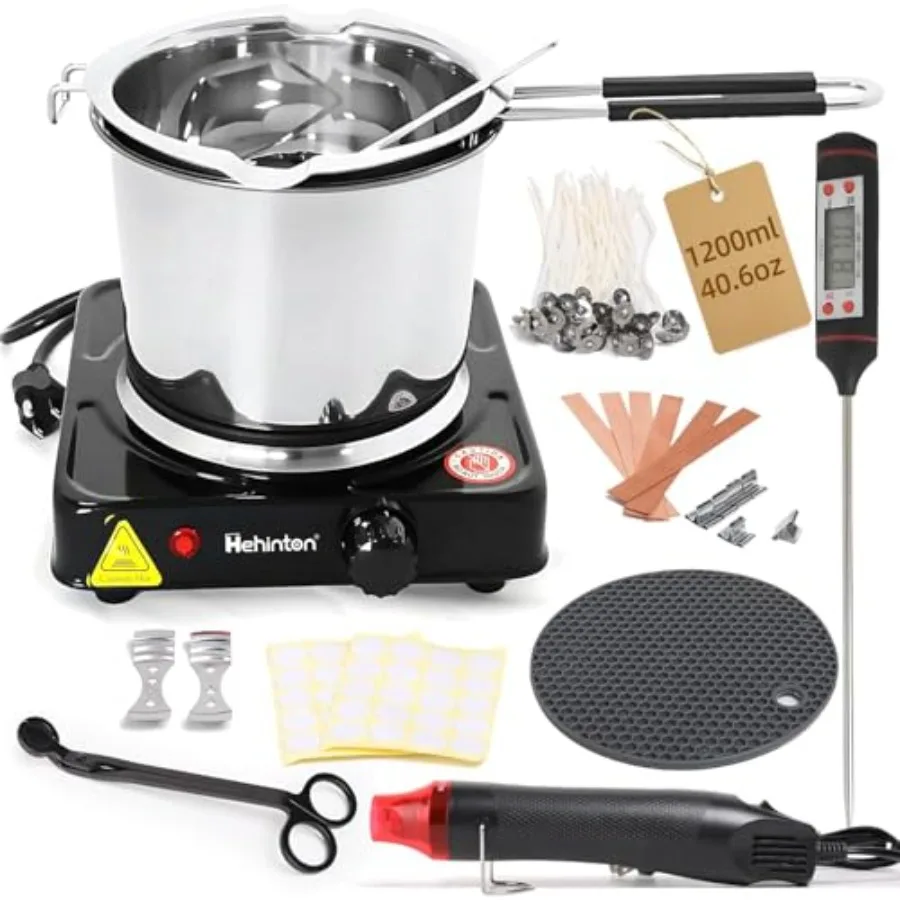 

Double Boiler Wax Melter 1200ML/40.6OZ Candle Making Kit Supplies for Adults Beginners DIY Kit with 1000W Electric Hot Plate Wi