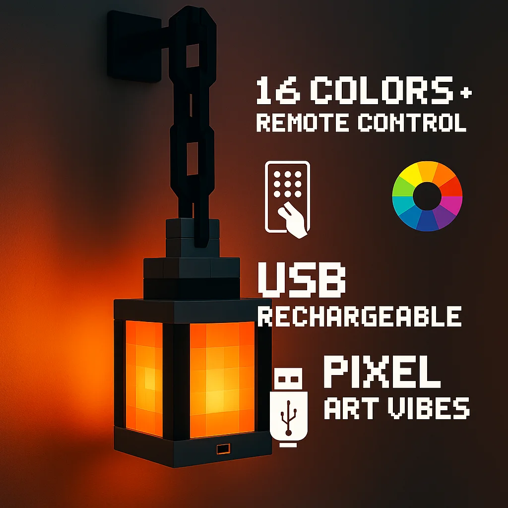 

Pixel Style Wall Night Light USB Creative My Worlds Hanging Lantern For Bedroom & Gaming Decor Atmosphere Lamp For Boys Room