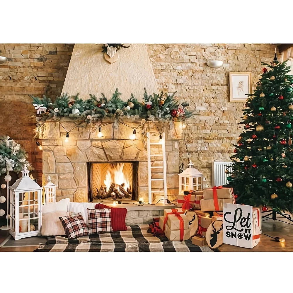 1.5 * 2.1M Christmas themed party background banner fireplace themed background photography Christmas photography background