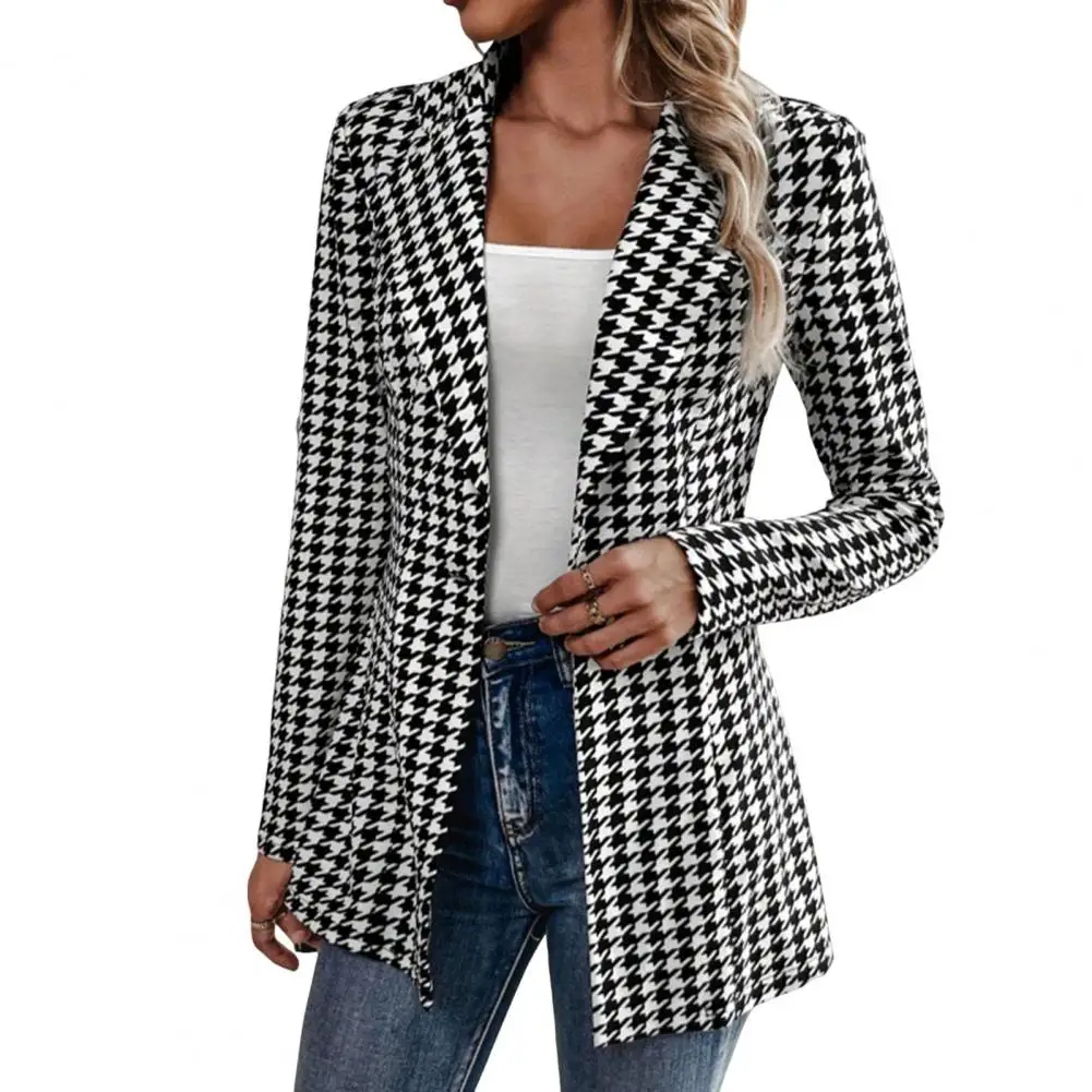 Single Button Suit Coat Plaid Print Women's Suit Coat with Notched Lapel Single Button Closure Slim Fit Work Office for Trendy