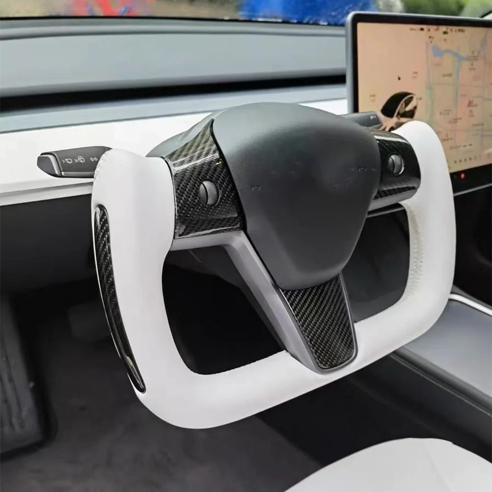 

For Tesla Model 3/y yoke Steering Wheel 2019-2023 Heating Optional Personalized Real Carbon Fiber Leather Yoke Steering Wheel