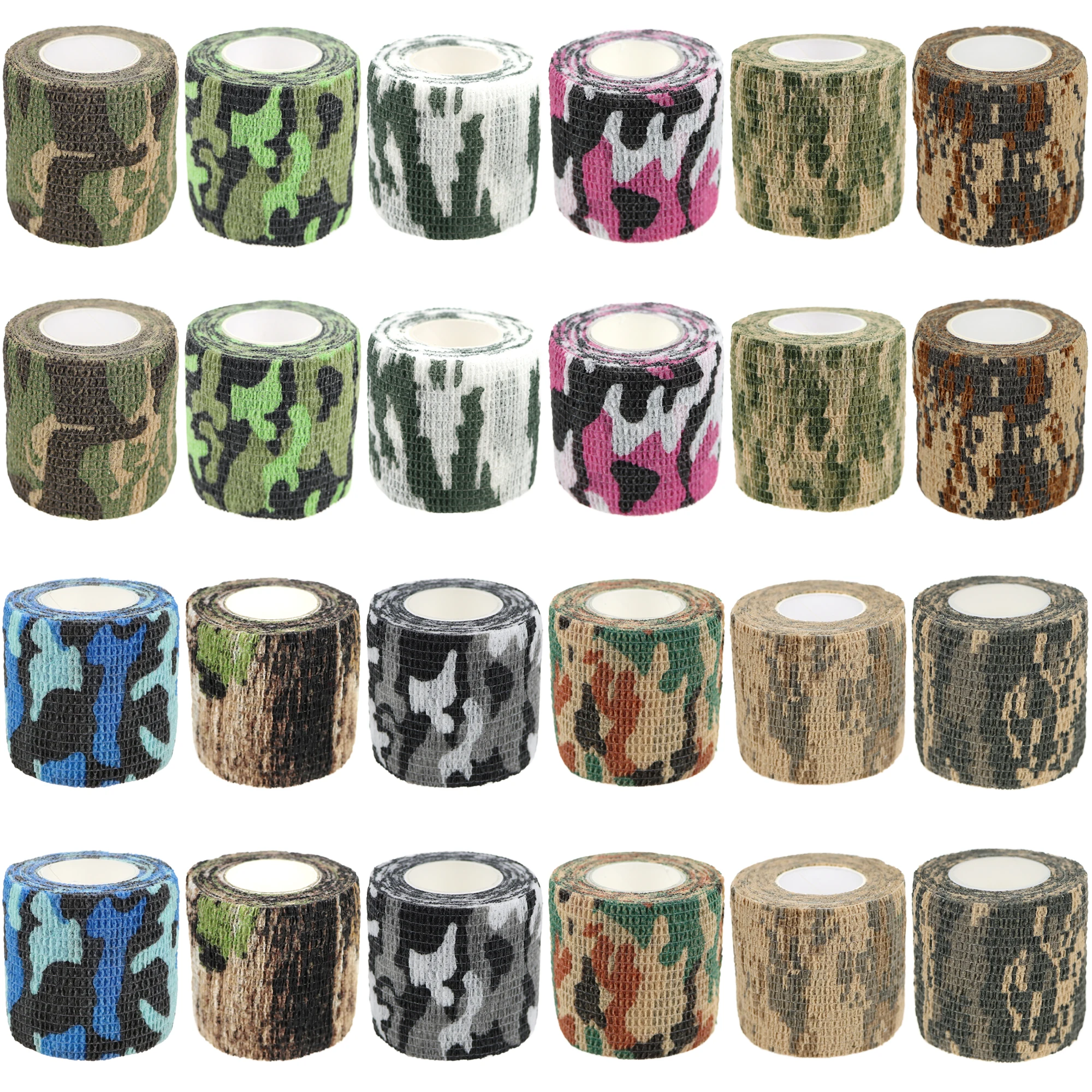 24 Rolls Camouflage Self Adhesive Bandage Wraps Elastic Cohesive Bandage Vet Tape for Pet Animals Fingers Ankles Wrists Elbows