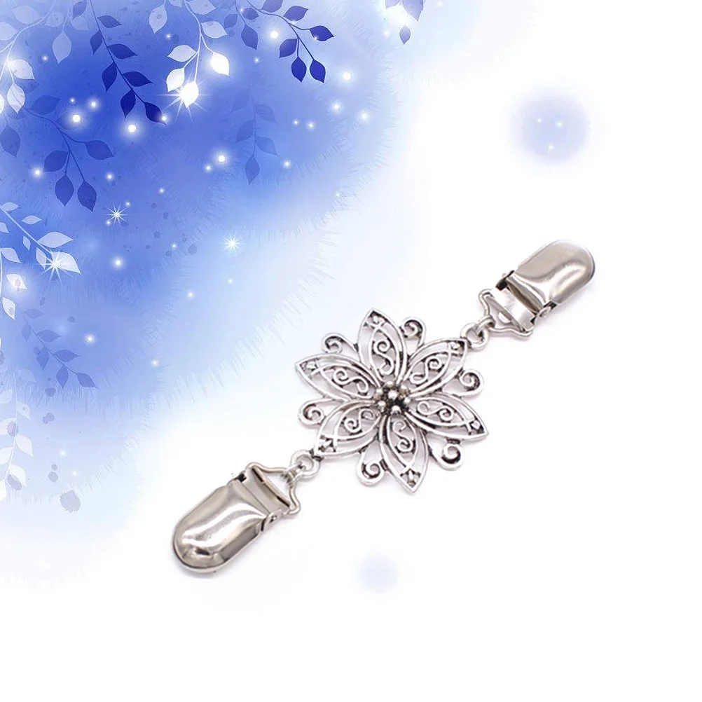 جوفاء منحوتة زهرة نمط سترة كليب تصفيح الفضة القديمة لهجة أنيقة للسترات سترات البلوزات شالات خفيفة الوزن #6