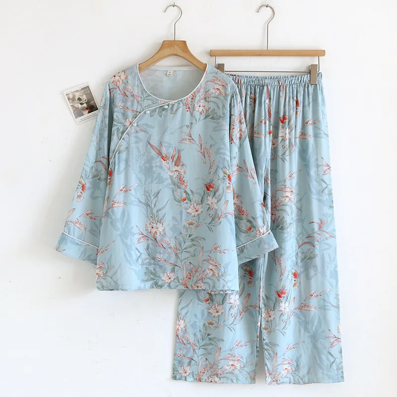 

Retro Chinese Style Homewear Suits Women Spring New Two Piece Bamboo Fiber Pajamas Nightwear Ladies Sleepwear Loose Pyjama-sets