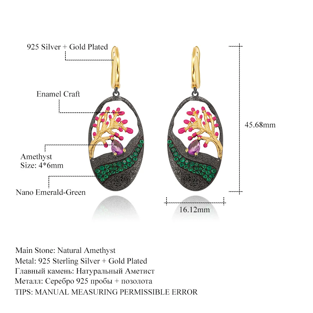 

brand genuine Luxury real jewels Italian Craft Designer Natural Wind Life Tree Design s925 Sterling Silver Enamel Earrings high