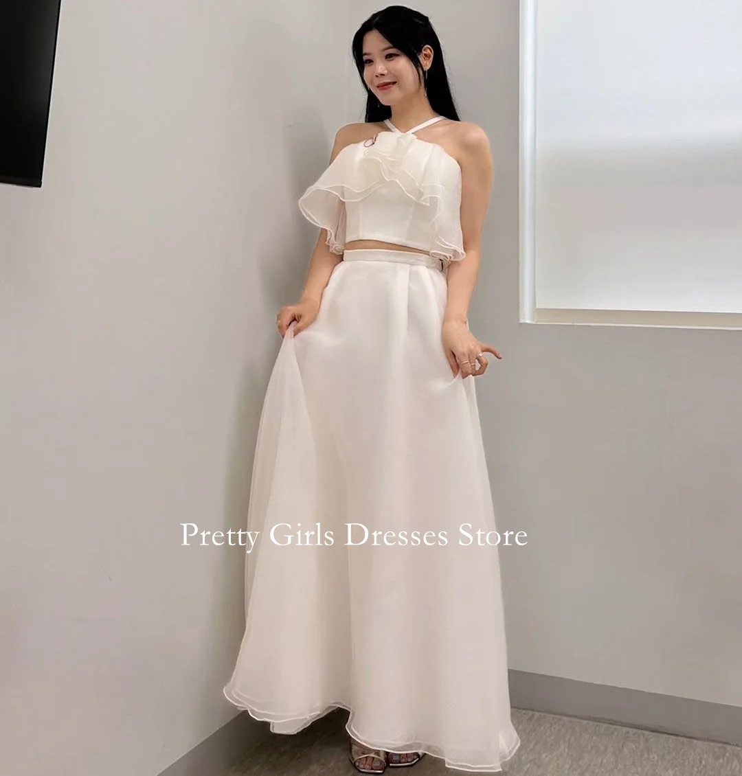 

Двухсекционное свадебное платье из органзы в корейском стиле, индивидуальное свадебное платье трапециевидной формы 프롬드레스, многоуровневое элегантное платье с лямкой на шее для свадебных вечеринок для женщин