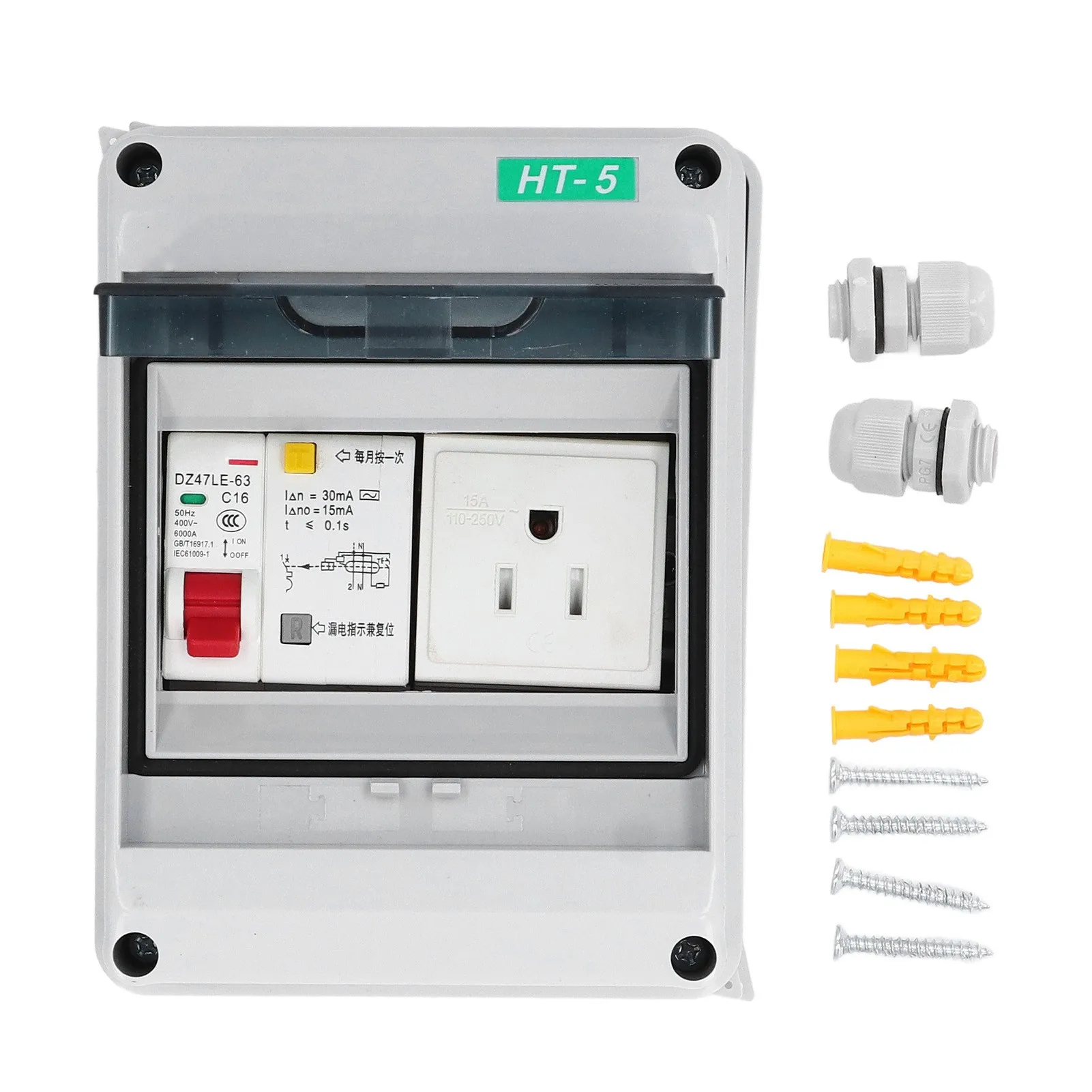 Distribution Box 1 Way 15A IP65 Waterproof Circuit Breaker Protection Case   for Indoor Outdoor
