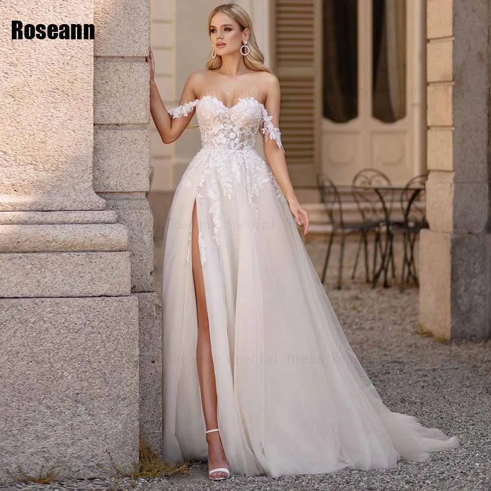 

2024 A-line Wedding Dress V-Neck Front Split Sleeveless Applique Open Back Bride Dresses Brush Train Floor Length robe de mariée