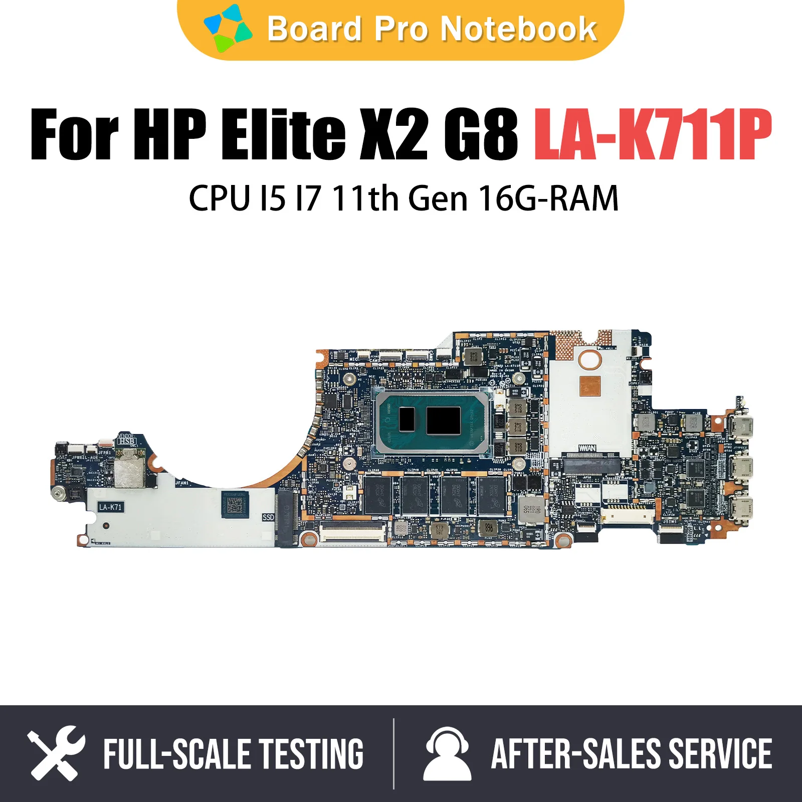 

LA-K711P Mainboard For HP Elitex2 G8 Laptop Motherboard With CPU I5 I7 11th Gen 16G-RAM M53510-001 Test OK