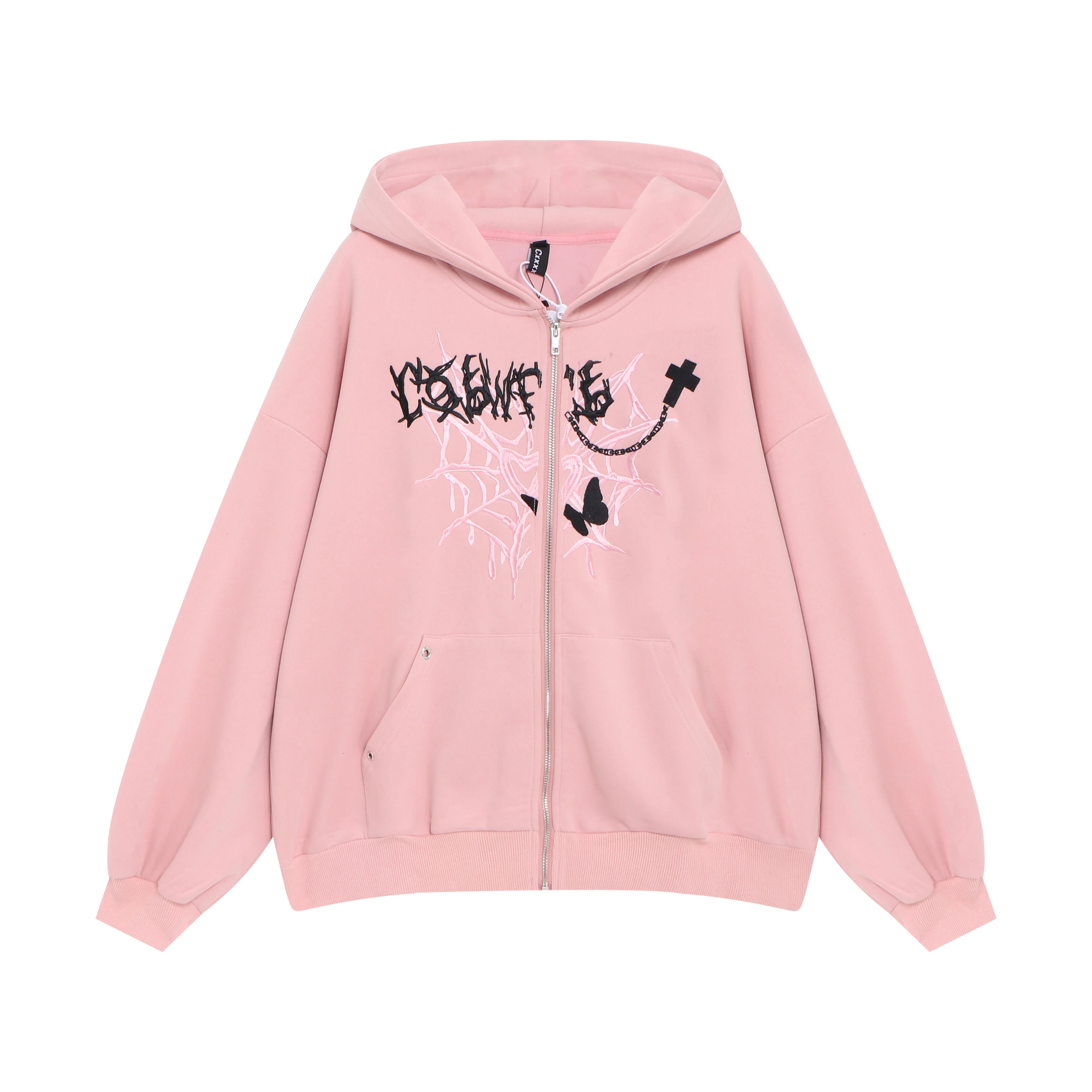 Spring and Autumn Long Sleeve Pink Hoodie for Women Original Sweet Punk Loose Versatile Hoodie Jacket Early Spring Sweatshirt