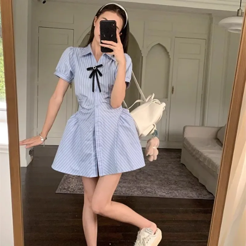 

Short Shirt and Shorts for Women 2024 Summer New Striped Loose Shorts Two Sets Casual Simple Outwear Streetwear Women Set