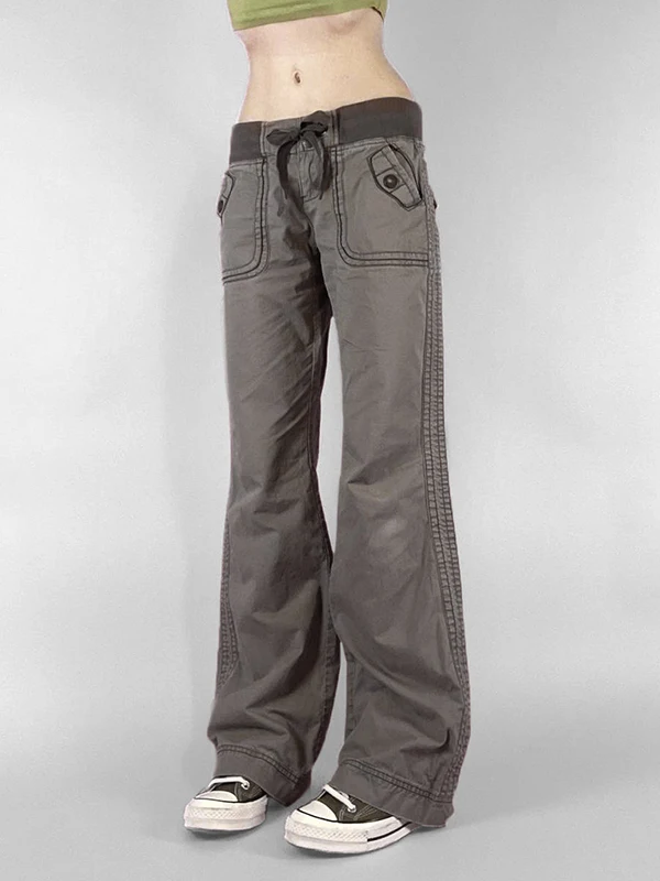 Pantaloni in denim a trama larga retrò americana Romore con jeans casual in cotone a vita bassa color blo in vita elastica