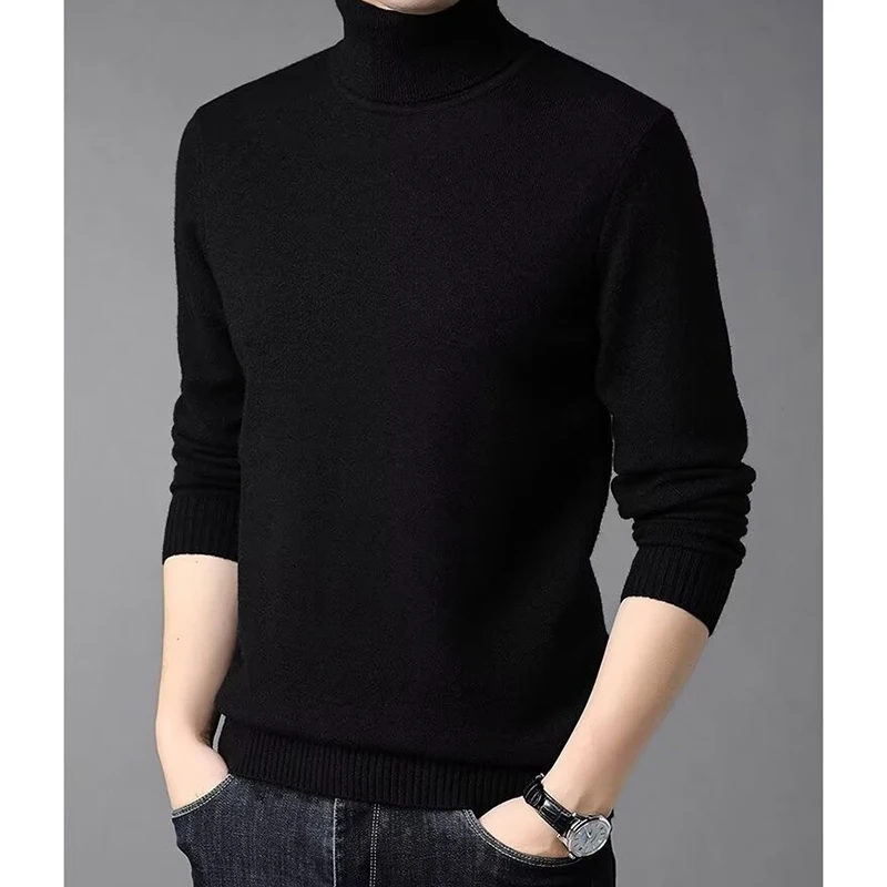 2026 New Men Fashion Versatile Casual Sweater Male Turtleneck Solid Color Pullover Classic Long Sleeve Knitted Sweater