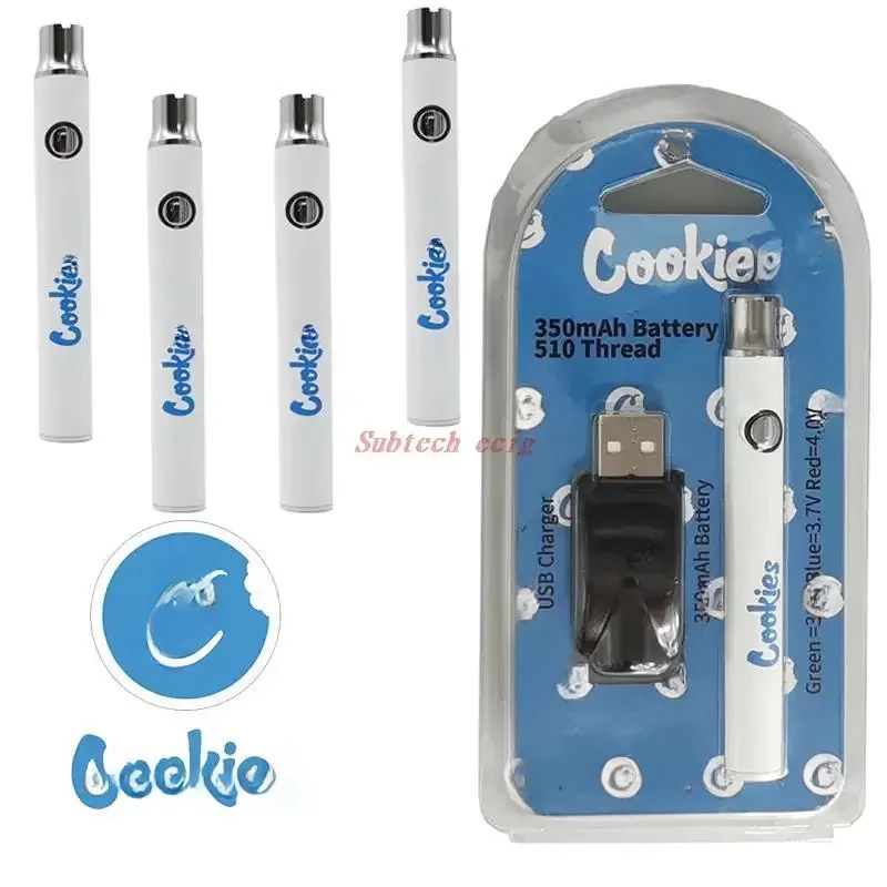 

10pcs Cookie Vape Pen 510 Thread Battery Charger Kits Preheating 350mah VV Variable Voltage Adjustable Ecig Batteries Vaporizer