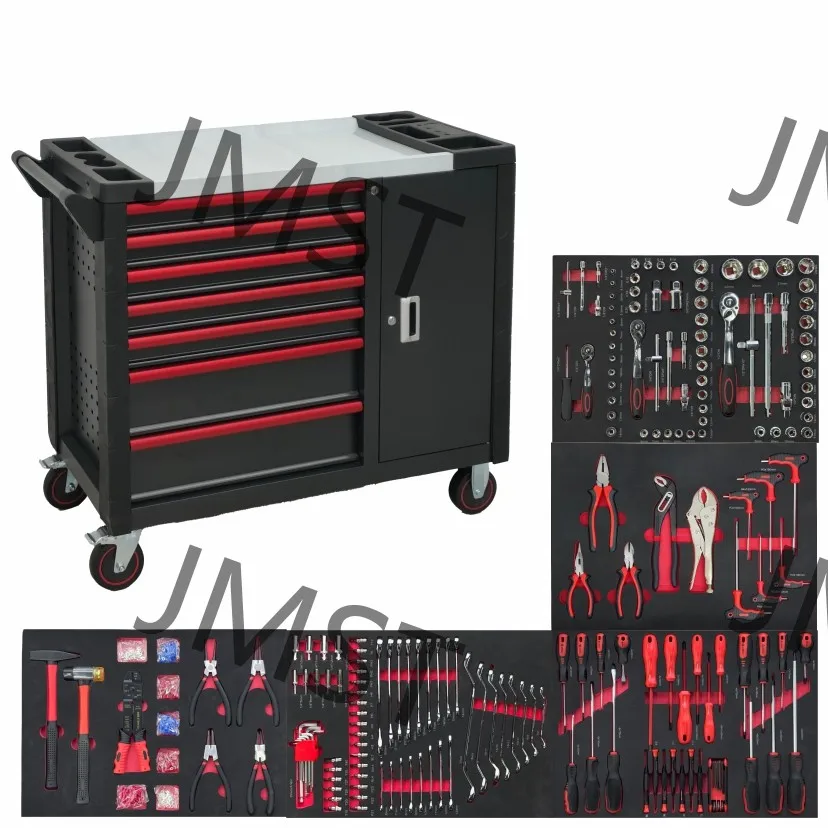 Heavy-Duty Tool Cabinet With 7+ Large Side Drawers, Black & Red Professional Roller Design