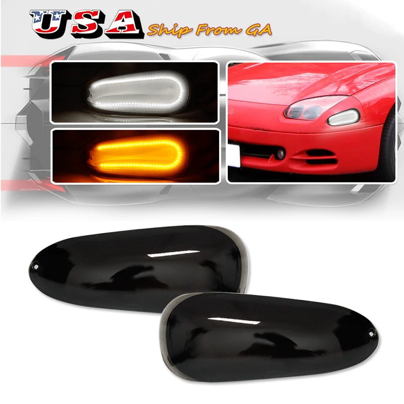 

Car LED Front Lower Bumper Turn Signal Light Assy For 1994-1998 Mitsubishi 3000GT Xenon White LED Stripe As DRL & Full Amber LED