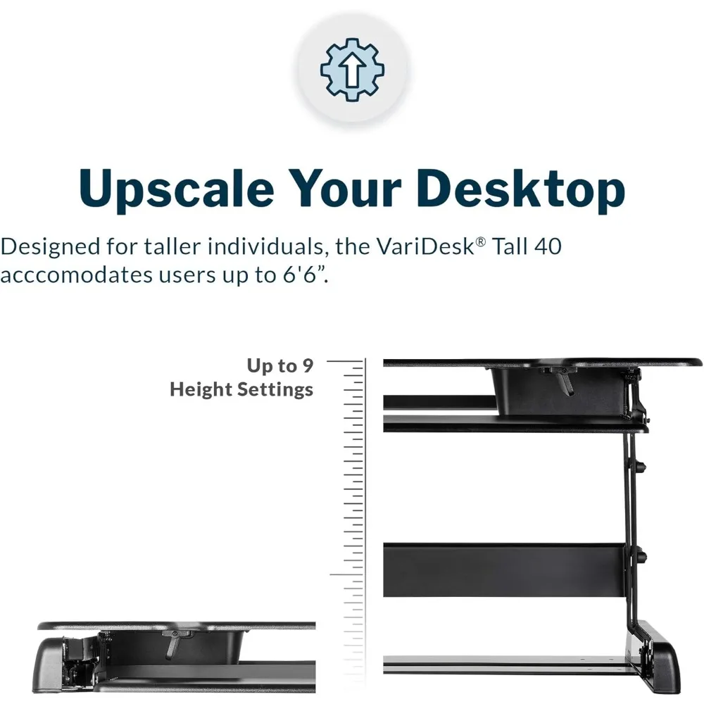 Convertidor de escritorio de pie 40 de ancho, 11 alturas ajustables, diseño de doble nivel, bandeja para teclado, se adapta a escritorios hasta 28 de profundidad