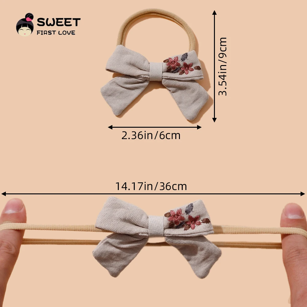 Embroidery Bows Baby Hair Bands Soft Elastic Nylon Hair Bands For Kids Girls Cute Newborn Headwear Children Hair Accessories