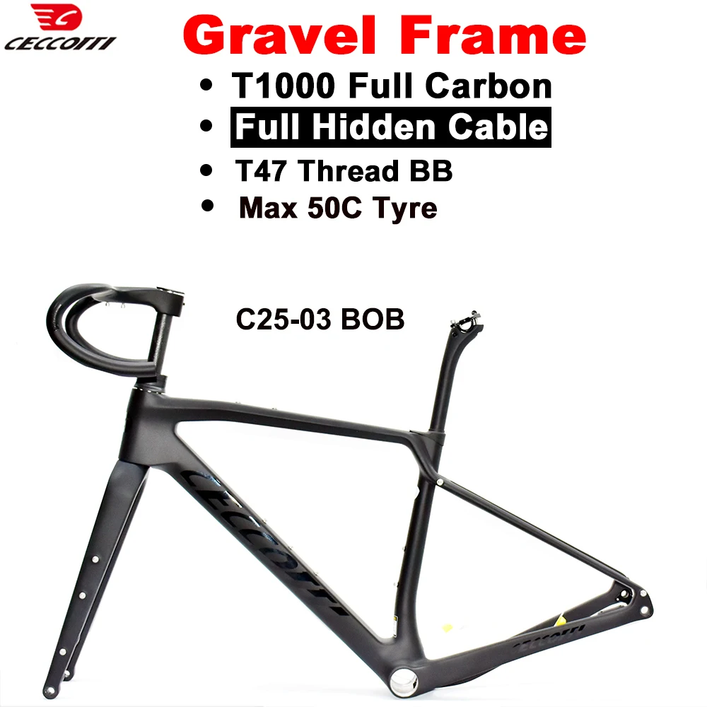 

CECCOTTI 700C X 50mm Tires Gravel Frame Fit Di2 And Mechanical Derailleur Disc Brake Bike Frame Full Carbon Gravem Frameset
