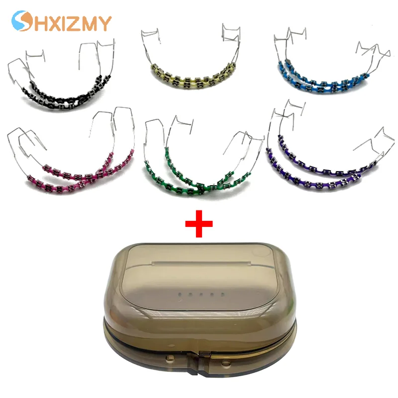 1 Pair Fashion Braces With Braces Box Colorful Tooth Decoration With Metal Wires Metal Bracket Orthodontic Ligature Ties