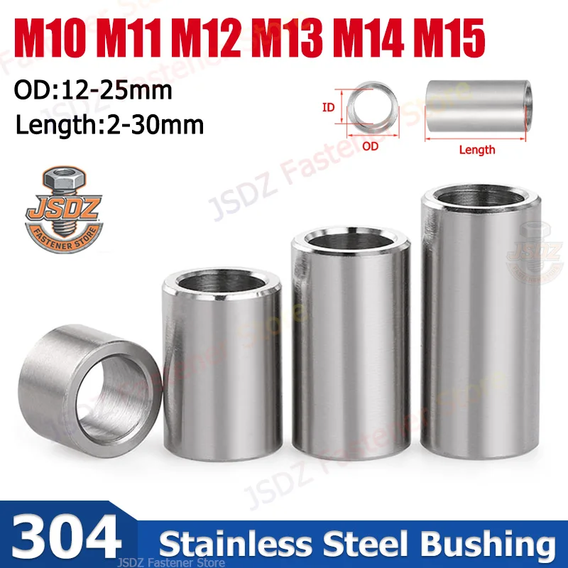 

2-10pcs M10 M12 M13 M14 M15 304 Stainless Steel Bushing Washer Gasket Unthreaded Round Hollow Standoff Spacer Sleeve OD 12-30mm