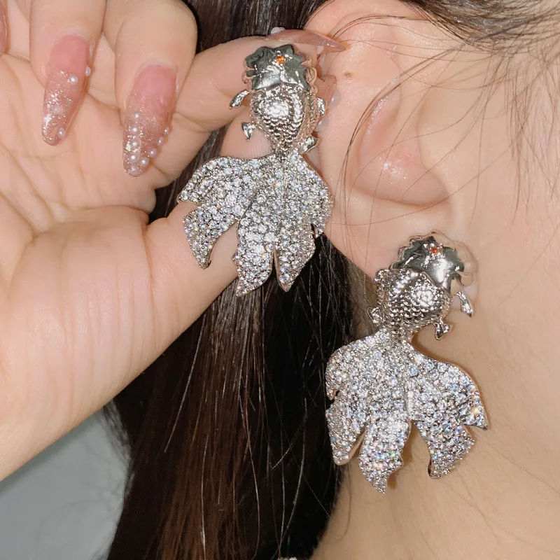 MDLFES مويسان الماس نمط الأصلي الصين المد مجموعة الأسماك الكبيرة 18K مطلي، مايكرو شنت ورائعة.