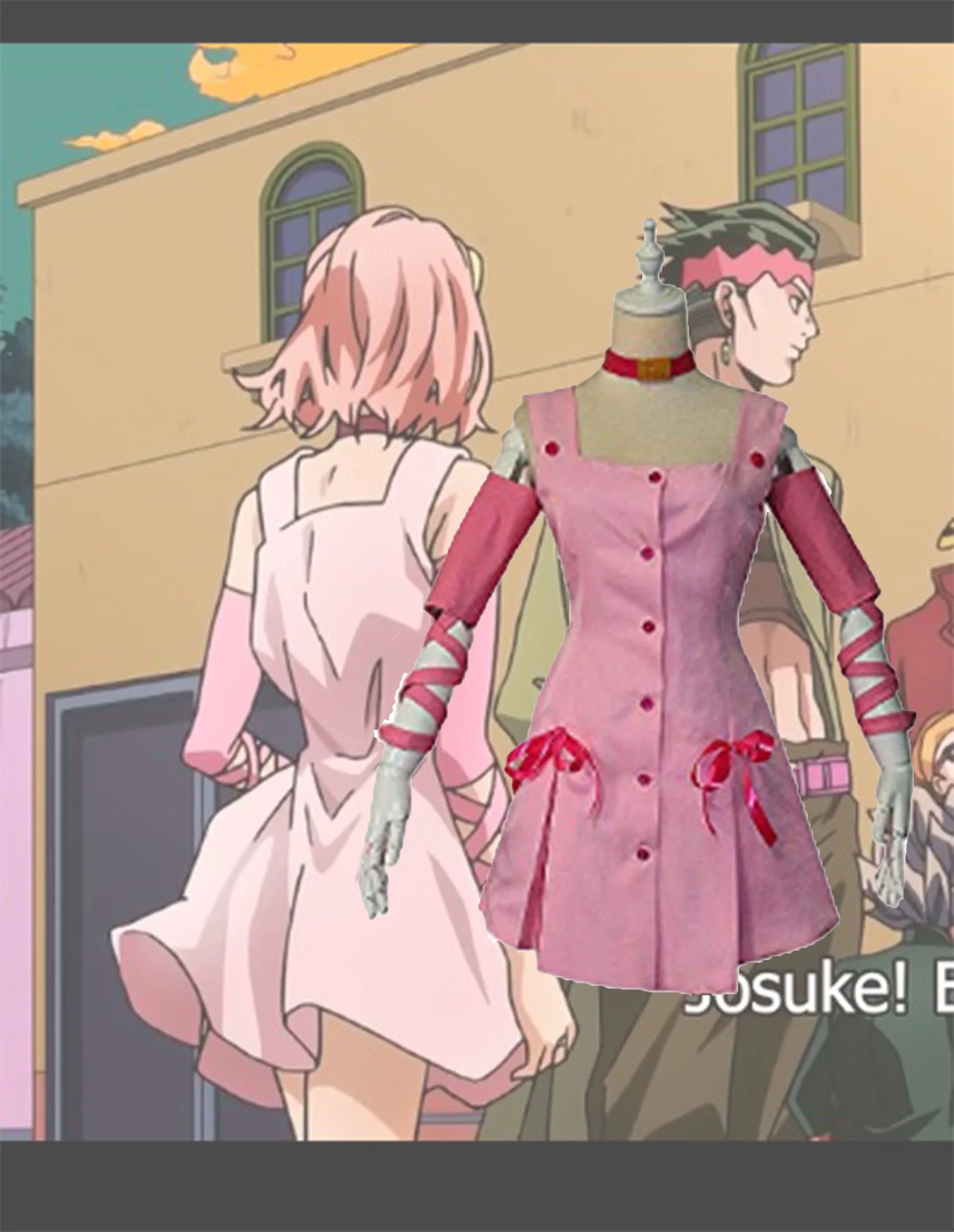 Nuevo disfraz de JoJo's Bizarre Adventure Movie Sugimoto Reimi, vestido rosa con accesorio, disfraz de Halloween