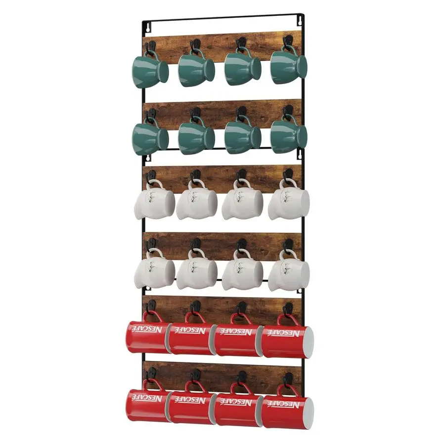 

Mug Racks for Wall,Set of 3, 24Hook Large Coffee Mug Holder Wall Mounted, Rustic Wood Coffee Mug Rack Display Organizer for Kitc