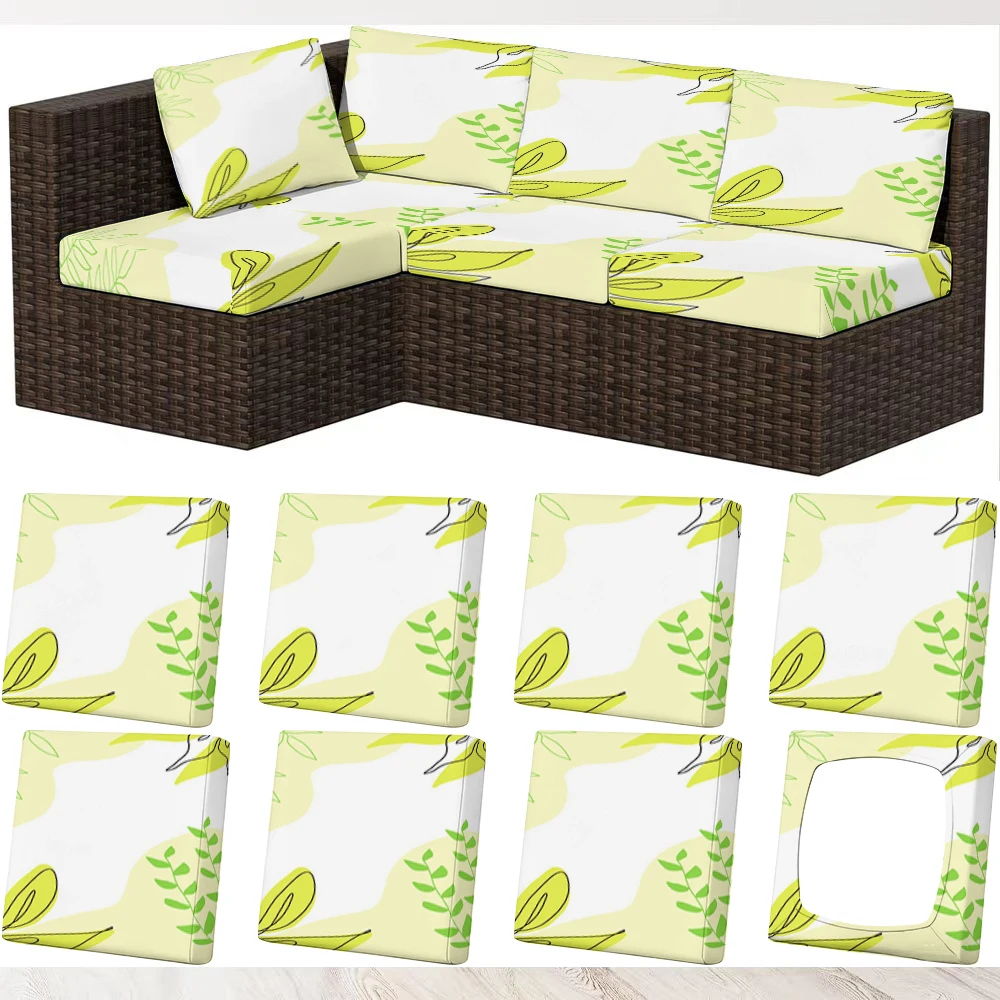 Summer Outdoor Sofa Cover with Fresh Green Leaf Print, Milk Silk Fabric, Elastic Fit, Pet - Friendly, Mach