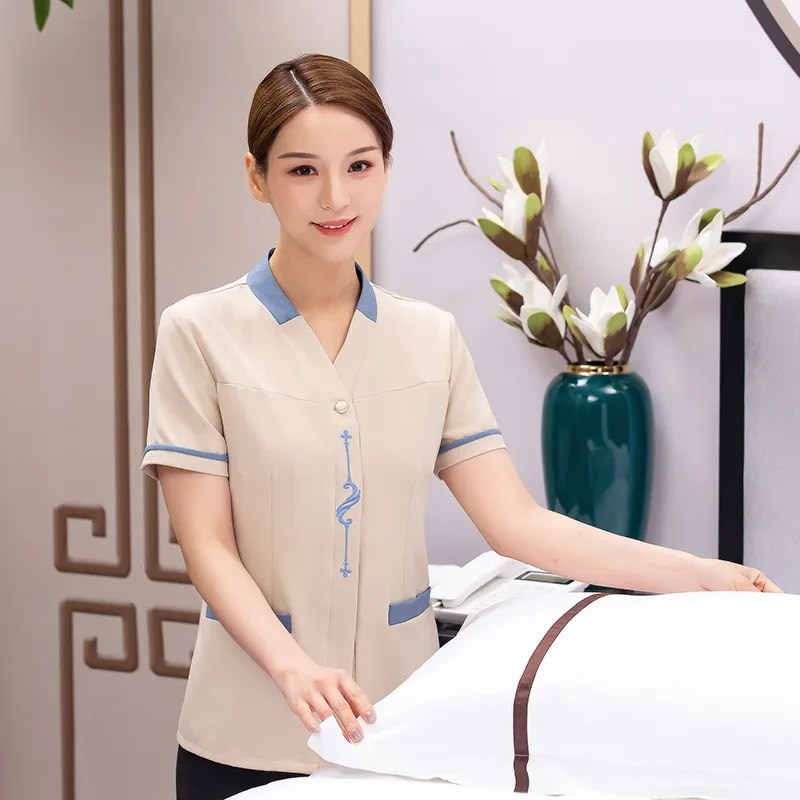 

Hotel Work Clothes Summer Women's Floor Cleaning Cleaning Service Uniform Short Sleeve Hotel Room Attendant Workwear PA Uniform