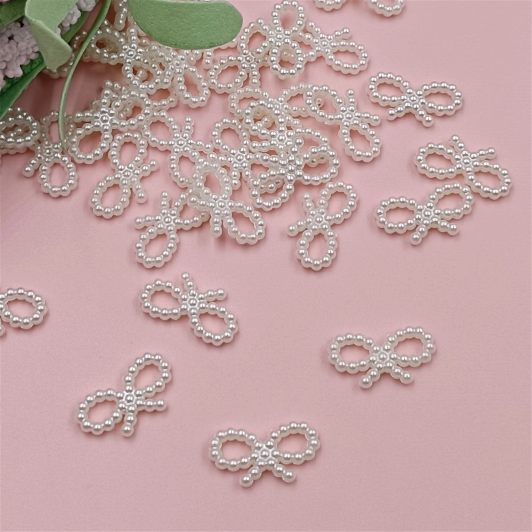 40pcs/pack ABS Hollow Pearl White Color Loose Beads Imitation Pearl Charms DIY Nail Sticker Hair Jewelry Making Crafts