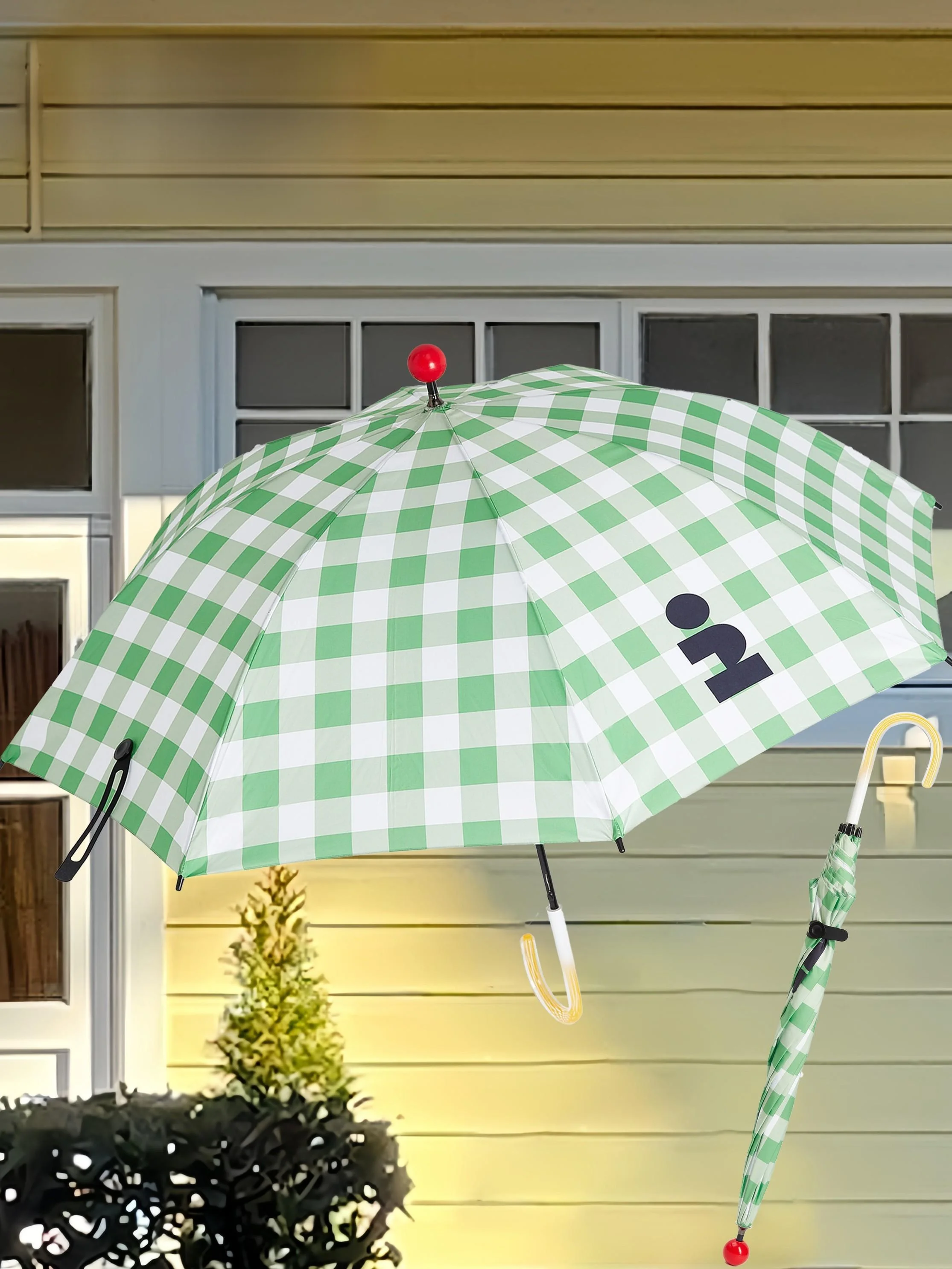 

Tagi Rain Umbrella Long Handle Green Plaid Handle Red Ball Cute Gift Polyester Fiber Sunshade Rain Umbrella Manual Non-Automatic