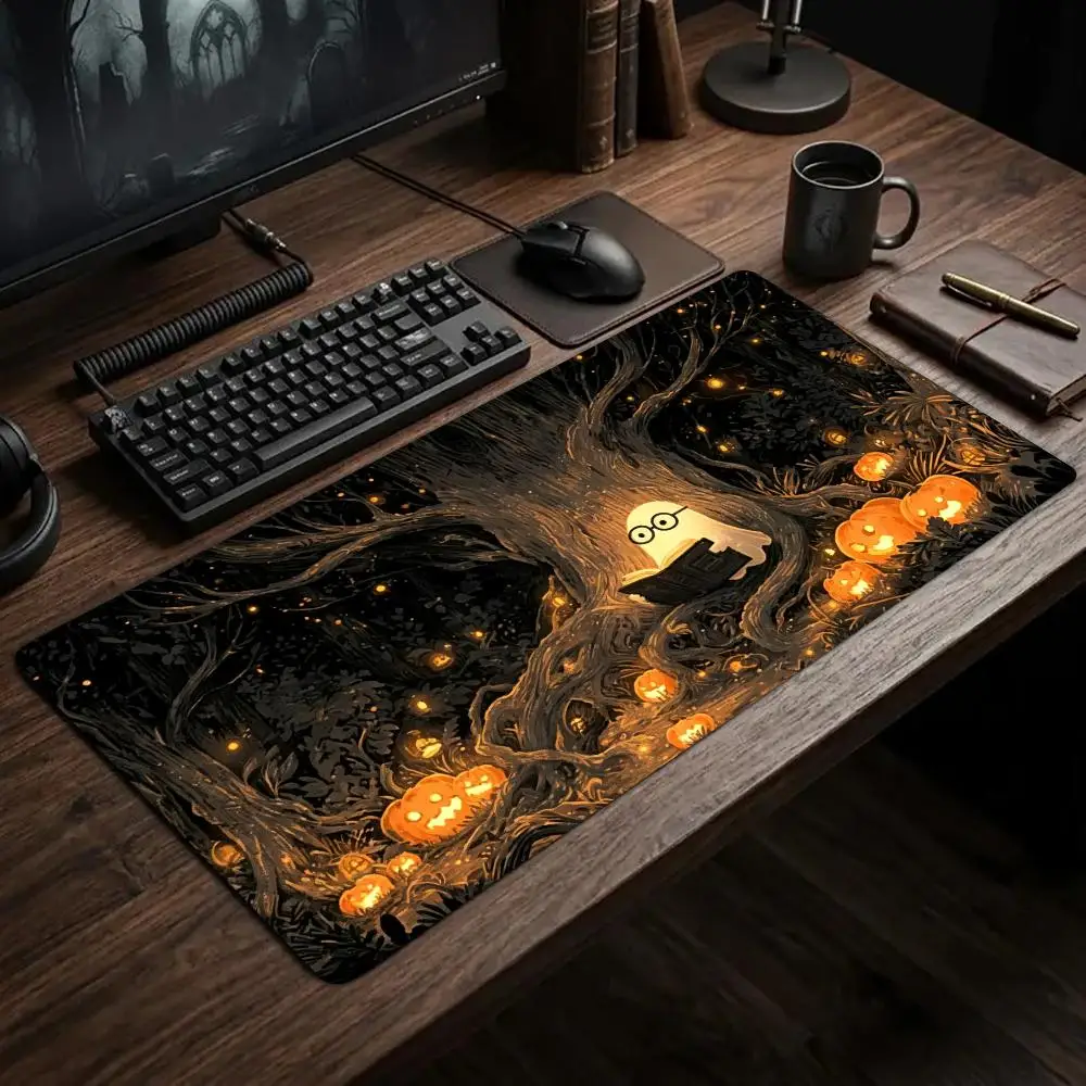Cute Halloween Ghost Pumpkin Mouse Pad Large Gaming Mats Playmat Office Desk Accessories Carpet Rug Desk Mat Mousepad Speed