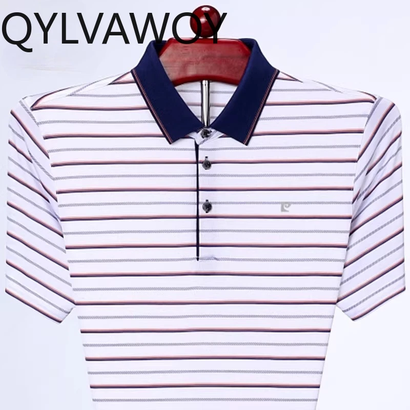 QYLVAWOY 100% Real Mulberry Silk T Shirt Summer Men's Polo Shirts Lapel Short Sleeve Tops Loose Camisas Masculina Wrinkle-free