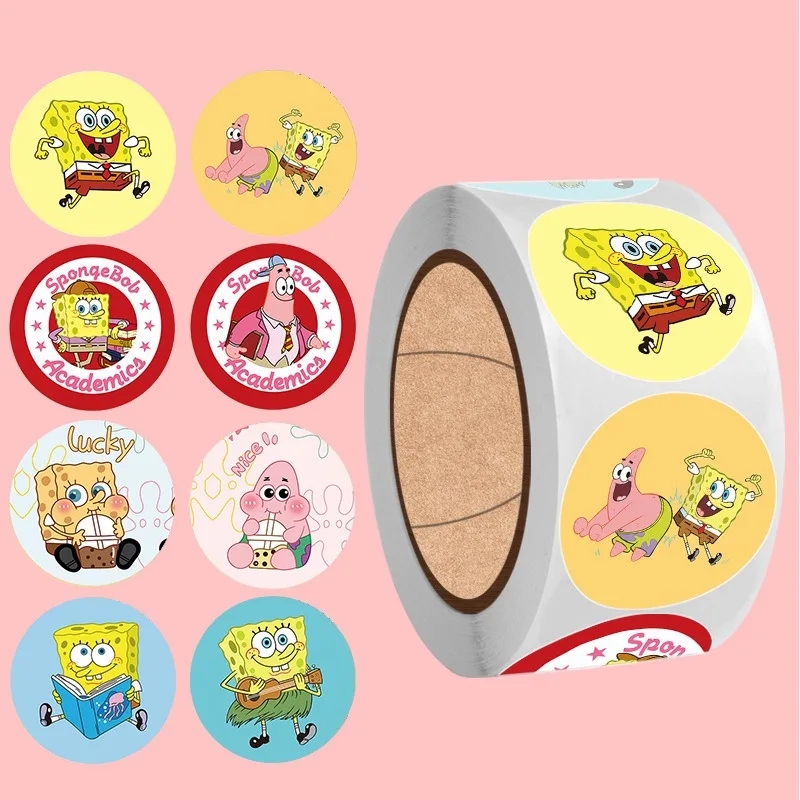 500Pcs/roll SpongeBob Sticker DIY Diary Laptop Luggage Skateboard Graffiti Decoration Decals Toys Cartoon Kids Reward Stickers